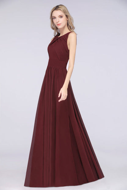 Modest Sleeveless Burgundy Bridesmaid Dresses with Ruffles