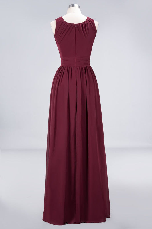 Modest Sleeveless Burgundy Bridesmaid Dresses with Ruffles