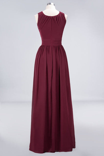 Modest Sleeveless Burgundy Bridesmaid Dresses with Ruffles