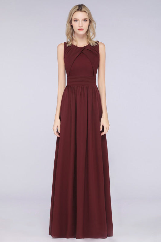 Modest Sleeveless Burgundy Bridesmaid Dresses with Ruffles
