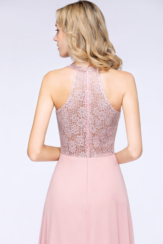 Modest V-Neck Lace Aline Bridesmaid Dresses Chiffon