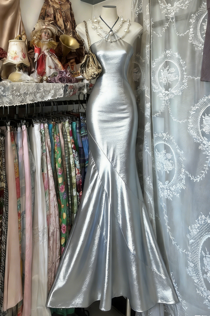 Royal Blue Mermaid Long Prom Dresses Open Back Satin Formal Occasions