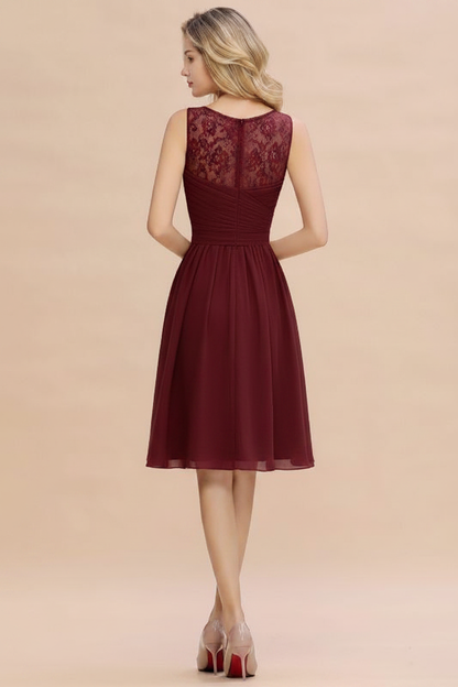 Elegant Ruffle Chiffon Short Bridesmaid Dress Sleeveless V-Neck Aline Knee Length Homecoming Dress