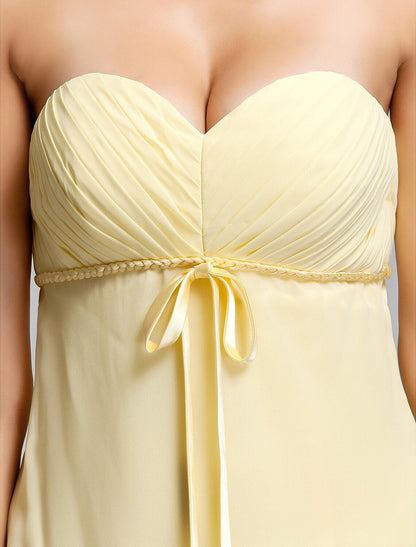 Bridesmaid Dress Strapless Sleeveless Elegant Floor Length Chiffon with Bow