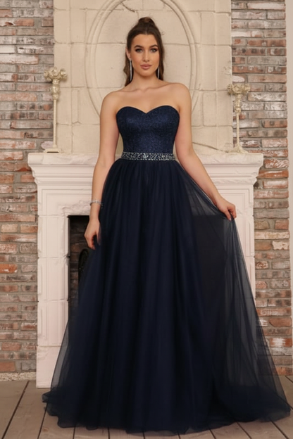 Elegant Strapless Sweetheart Tulle Ball Gown Prom Dress Long