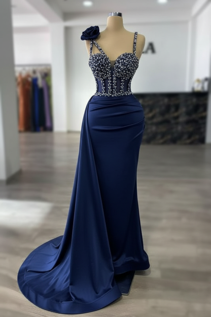 Luxury Glitter Rinstones Mermaid Prom Dresses Sleeveless with Sweep Train