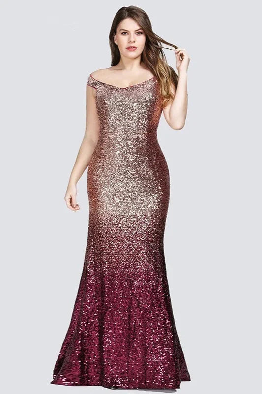 New Arrival Plus Size Prom Dress Sequins Mermaid Long Evening Gowns