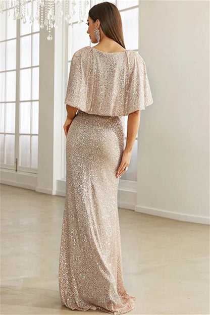 New Arrival Sequins V-Neck Mermaid Evening Dress Long With Cape