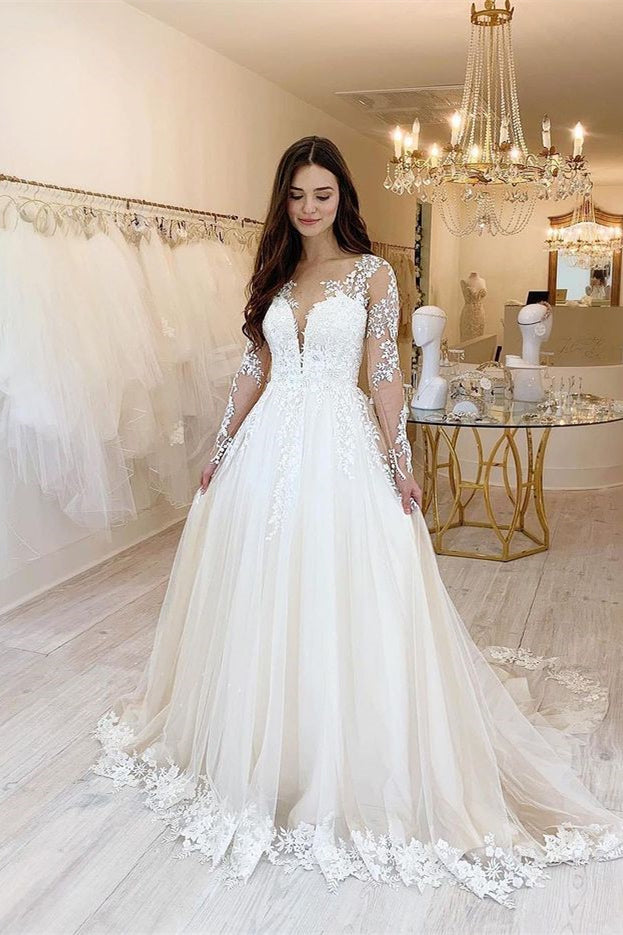 New Arrival Sweetheart Tulle Lace Wedding Dress with Long Sleeves for Bridal Gowns