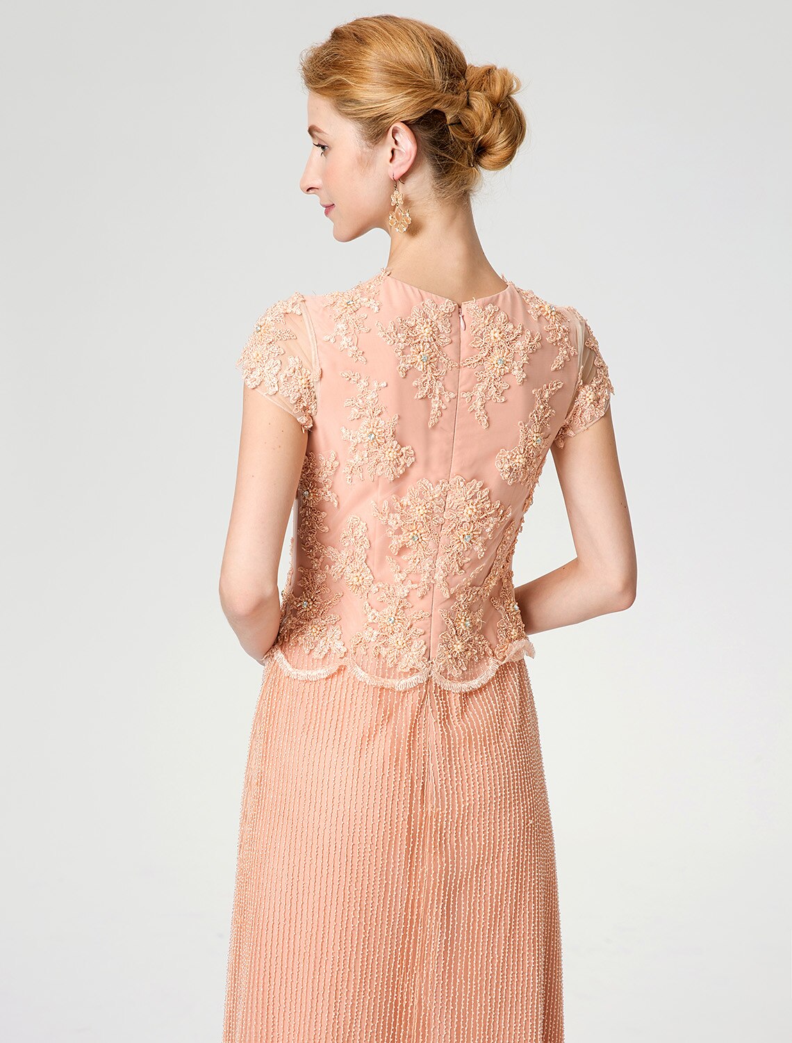 Aimishang Sheath / Column Mother of the Bride Dress Formal Vintage Inspired Jewel Neck Ankle Length Chiffon Beaded Lace Short Sleeve No with Lace Beading