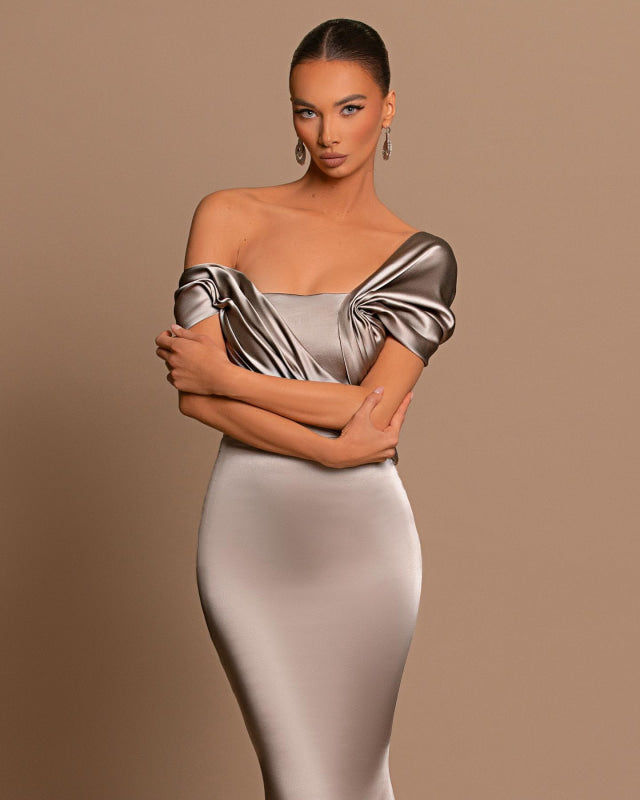 Off-Shoulder Beauty with Pleated Details