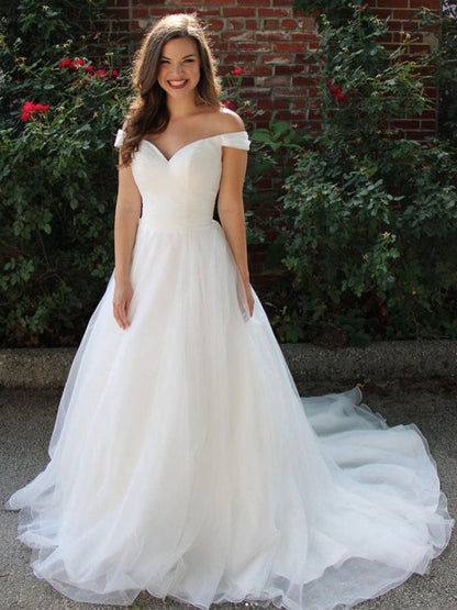 Off Shoulder White Tulle Long Prom Dresses Aline White Formal Graduation Evening Dresses