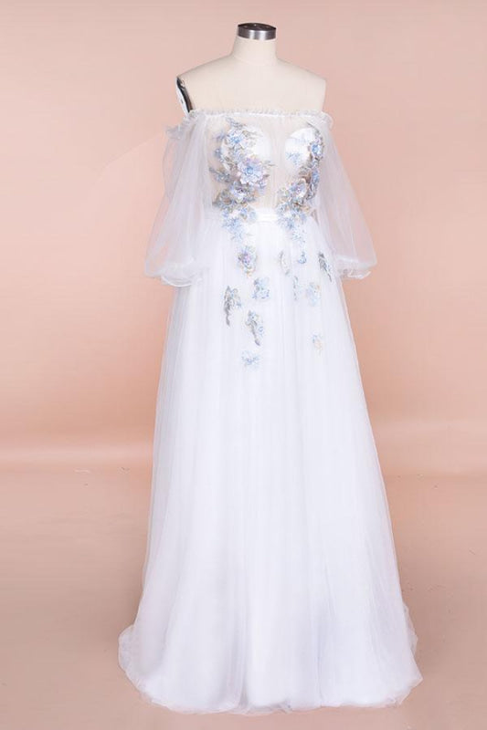 Off-the-Shoulder Appliques Tulle Wedding Dress