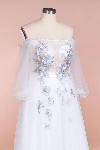 Off-the-Shoulder Appliques Tulle Wedding Dress
