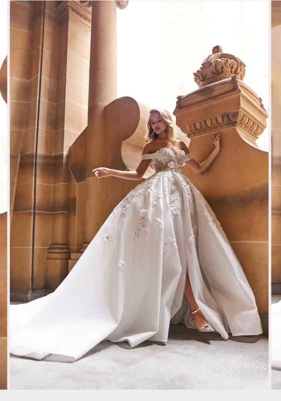 Off-the-Shoulder Ball Gown A-line Wedding Dress Appliques