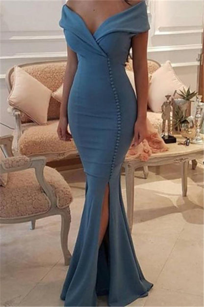 Off-the-Shoulder Mermaid Evening Dress with Split