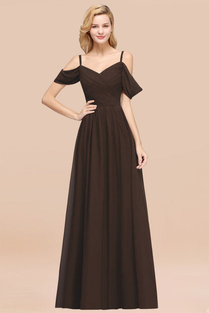 Off-the-shoulder Ruffle Chiffon Burgundy Bridesmaid Dress with Straps