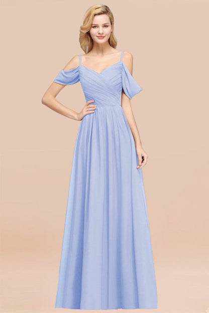Off-the-shoulder Ruffle Chiffon Burgundy Bridesmaid Dress with Straps
