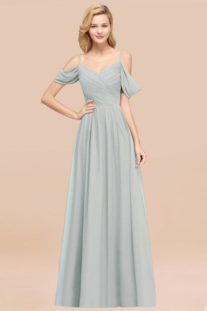 Off-the-shoulder Ruffle Chiffon Burgundy Bridesmaid Dress with Straps