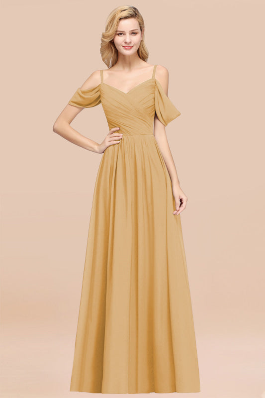 Off-the-shoulder Ruffle Chiffon Burgundy Bridesmaid Dress with Straps