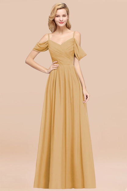 Off-the-shoulder Ruffle Chiffon Burgundy Bridesmaid Dress with Straps