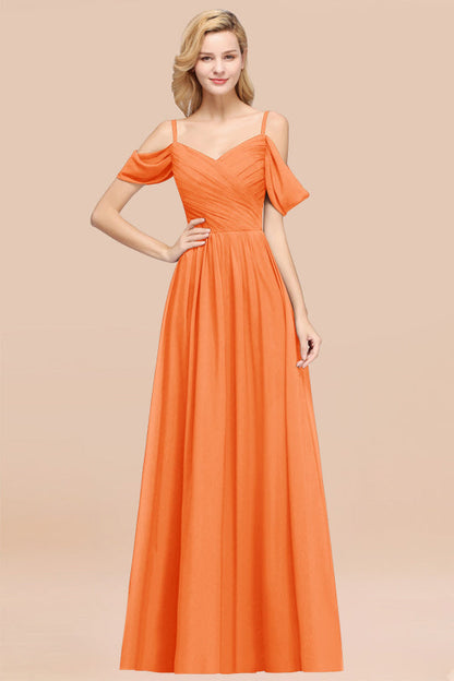 Off-the-shoulder Ruffle Chiffon Burgundy Bridesmaid Dress with Straps