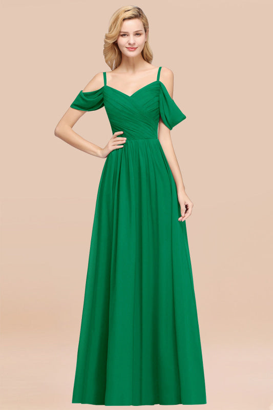 Off-the-shoulder Ruffle Chiffon Burgundy Bridesmaid Dress with Straps