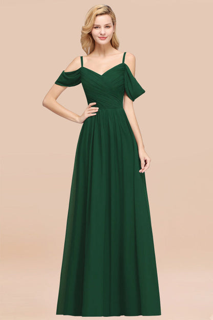 Off-the-shoulder Ruffle Chiffon Burgundy Bridesmaid Dress with Straps