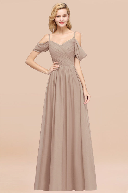 Off-the-shoulder Ruffle Chiffon Burgundy Bridesmaid Dress with Straps