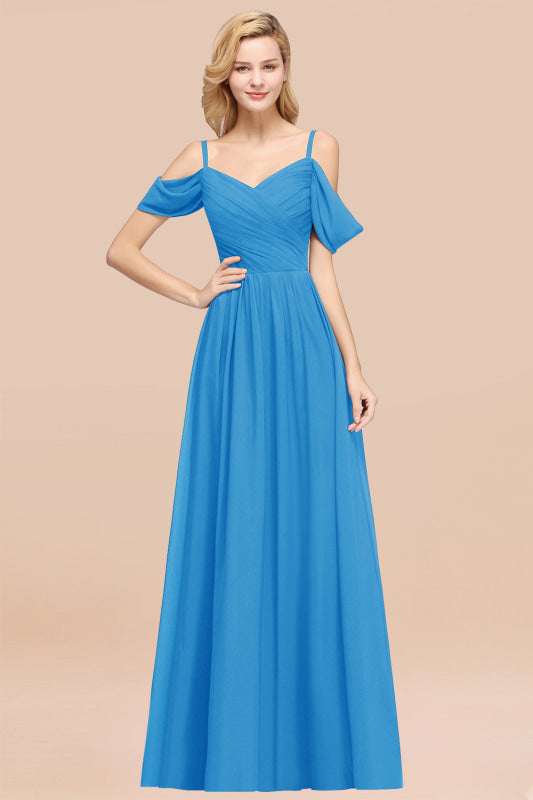 Off-the-shoulder Ruffle Chiffon Burgundy Bridesmaid Dress with Straps
