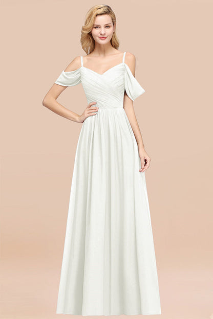 Off-the-shoulder Ruffle Chiffon Burgundy Bridesmaid Dress with Straps
