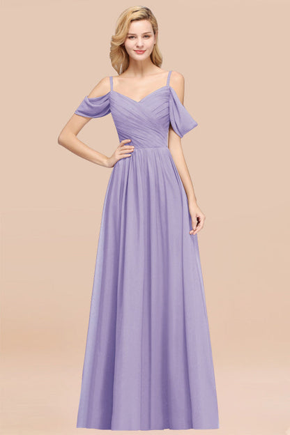 Off-the-shoulder Ruffle Chiffon Burgundy Bridesmaid Dress with Straps