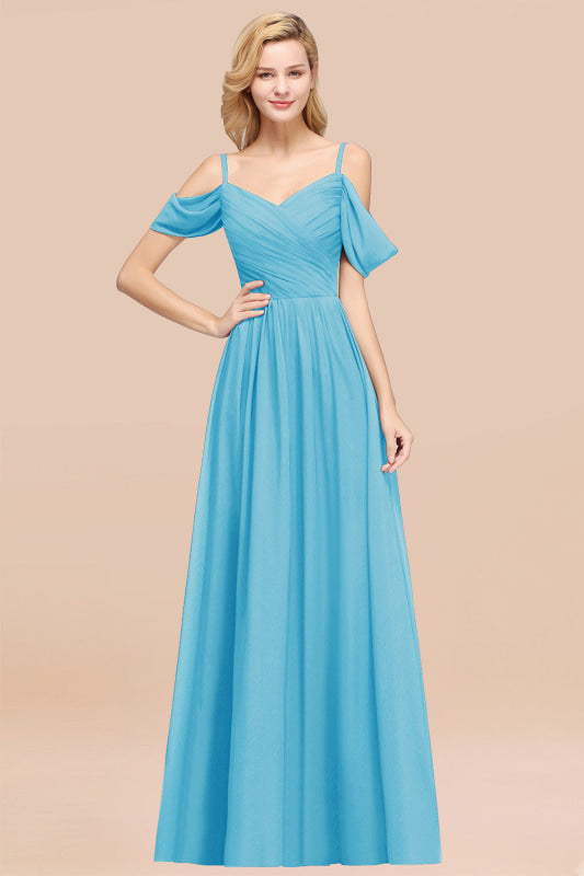 Off-the-shoulder Ruffle Chiffon Burgundy Bridesmaid Dress with Straps