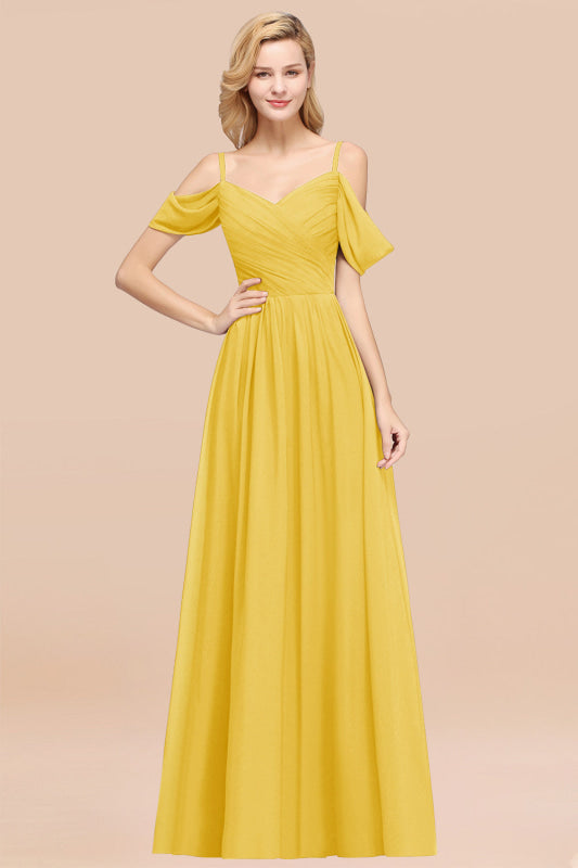 Off-the-shoulder Ruffle Chiffon Burgundy Bridesmaid Dress with Straps