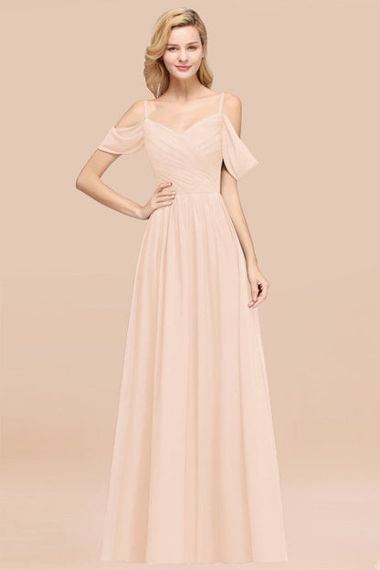 Off-the-shoulder Ruffle Chiffon Burgundy Bridesmaid Dress with Straps