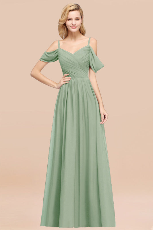 Off-the-shoulder Ruffle Chiffon Burgundy Bridesmaid Dress with Straps