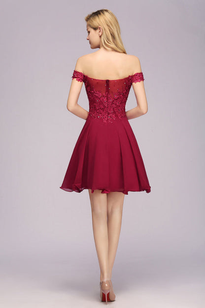 Off-the-shoulder Short Lace Bridesmaid Dresses