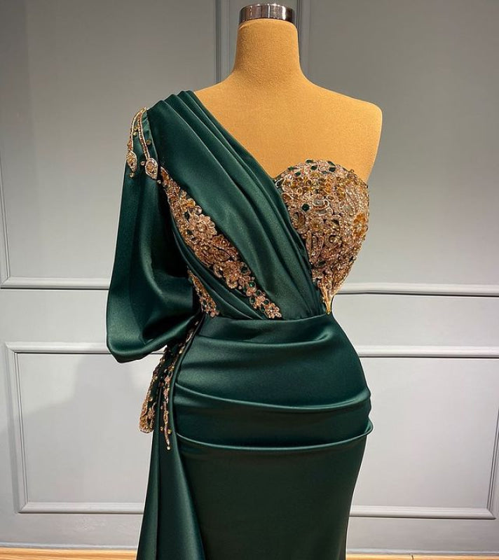 Charming One-Shoulder Mermaid Prom Gown with Beads and Appliques