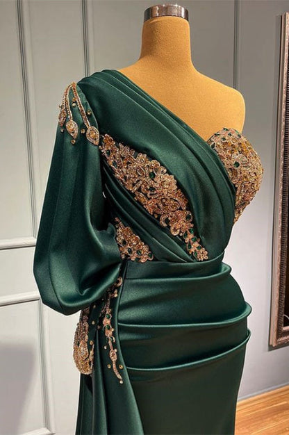 Charming One-Shoulder Mermaid Prom Gown with Beads and Appliques