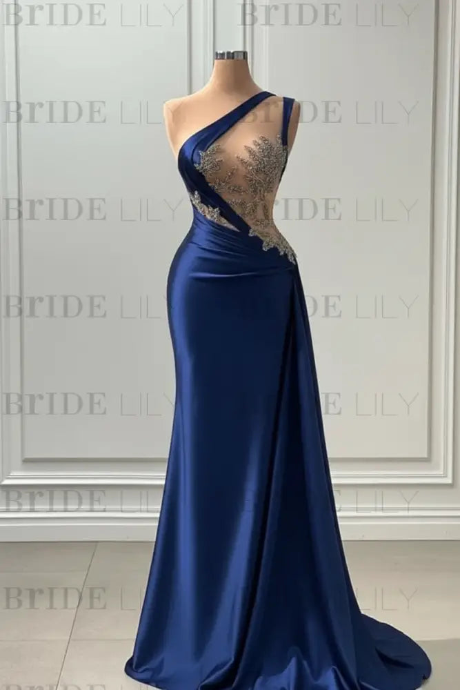 One Shoulder Purple Mermaid Prom Dress with Pleated Beading