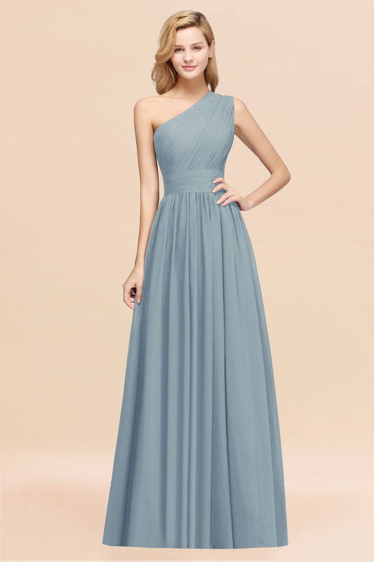 One Shoulder Pleated Chiffon A-line Bridesmaid Dress Burgundy