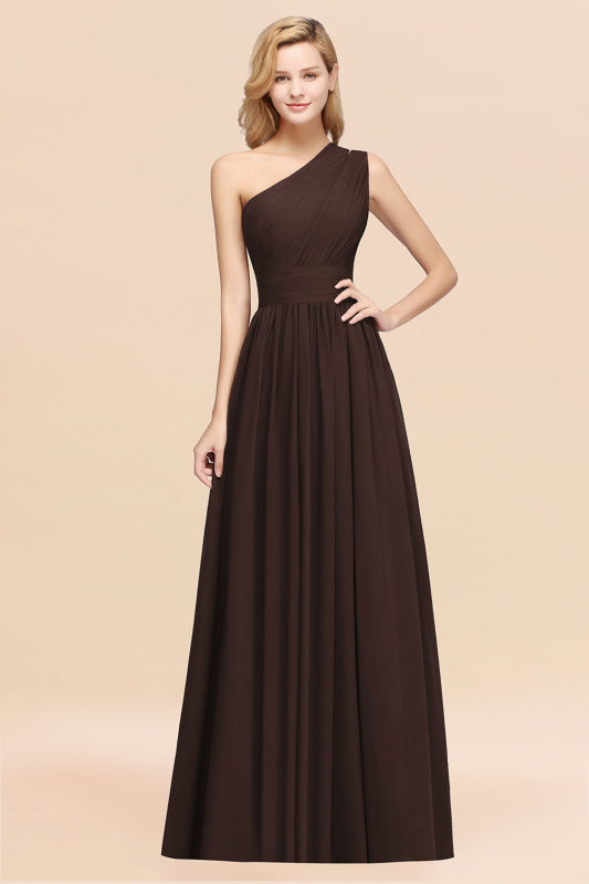 One Shoulder Pleated Chiffon A-line Bridesmaid Dress Burgundy