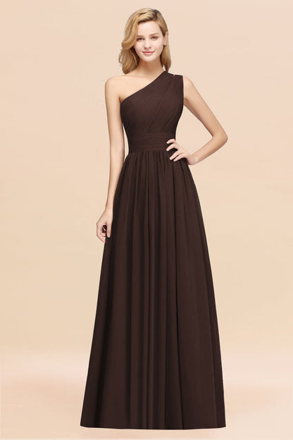 One Shoulder Pleated Chiffon A-line Bridesmaid Dress Burgundy