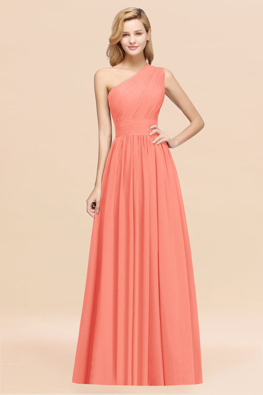 One Shoulder Pleated Chiffon A-line Bridesmaid Dress Burgundy