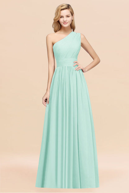 One Shoulder Pleated Chiffon A-line Bridesmaid Dress Burgundy