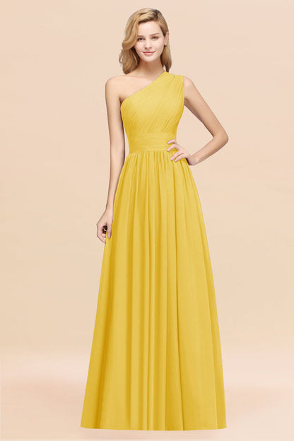 One Shoulder Pleated Chiffon A-line Bridesmaid Dress Burgundy