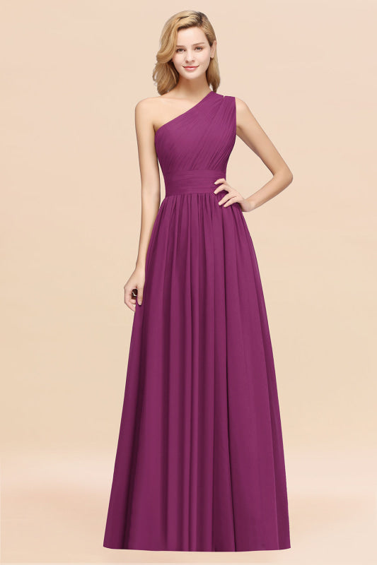 One Shoulder Pleated Chiffon A-line Bridesmaid Dress Burgundy