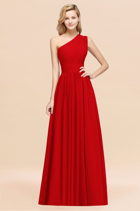 One Shoulder Pleated Chiffon A-line Bridesmaid Dress Burgundy