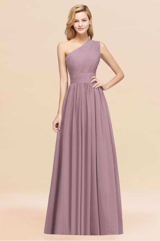 One Shoulder Pleated Chiffon A-line Bridesmaid Dress Burgundy