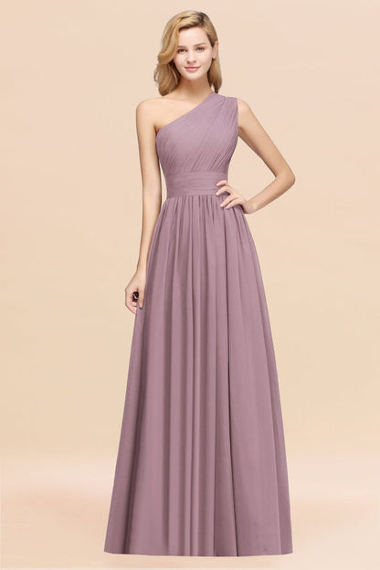 One Shoulder Pleated Chiffon A-line Bridesmaid Dress Burgundy